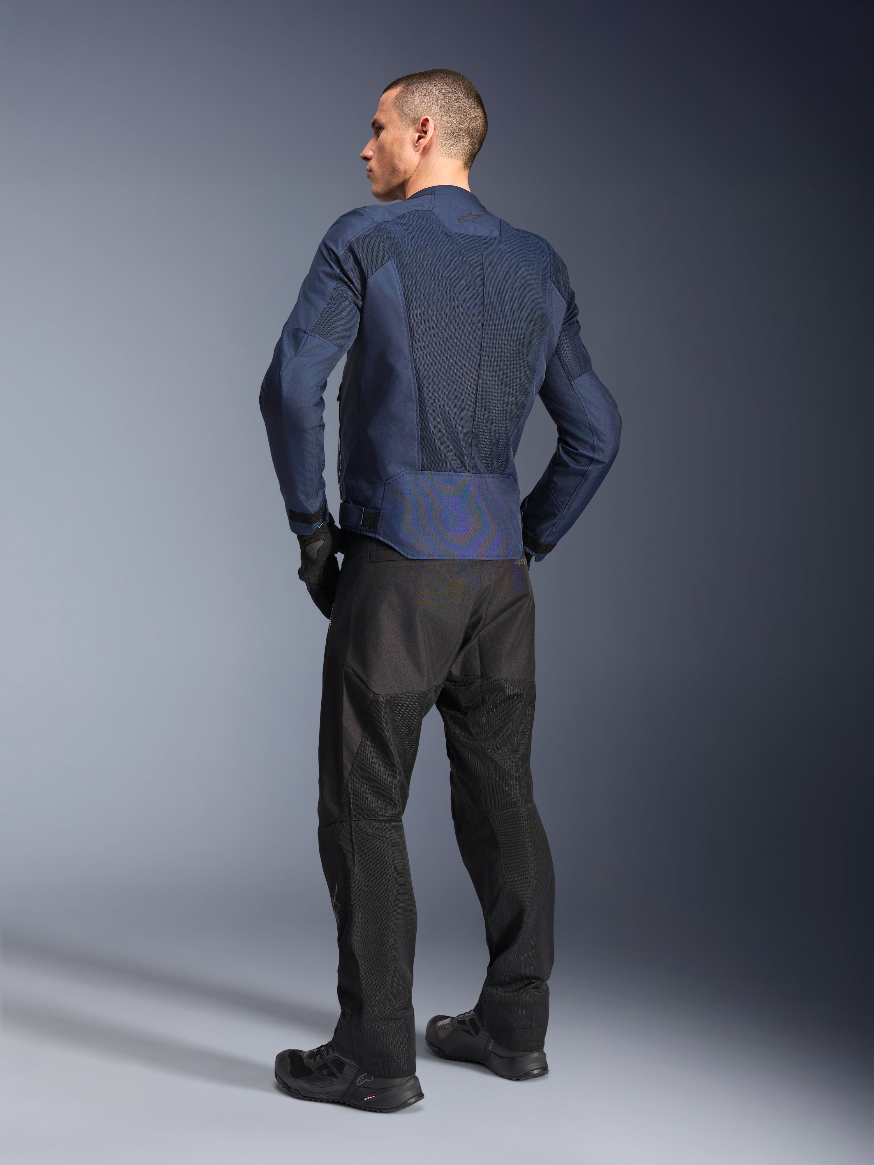 Alpinestars C-1 Air Jacke, Urban-Motorradjacke für Herren, Blau, Rückansicht mit Tech-Mesh und reflektierenden Details