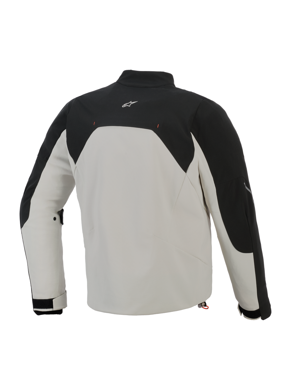 Alpinestars Provoke Jacke, Rückansicht, Black Metal Gray, urbane Textil-Motorradjacke mit schwarzen Einsätzen im oberen Bereich und einem metallgrauen Hauptteil, mit kleinem weißen Logo am oberen Rücken und Ripstop-Softshell-Konstruktion