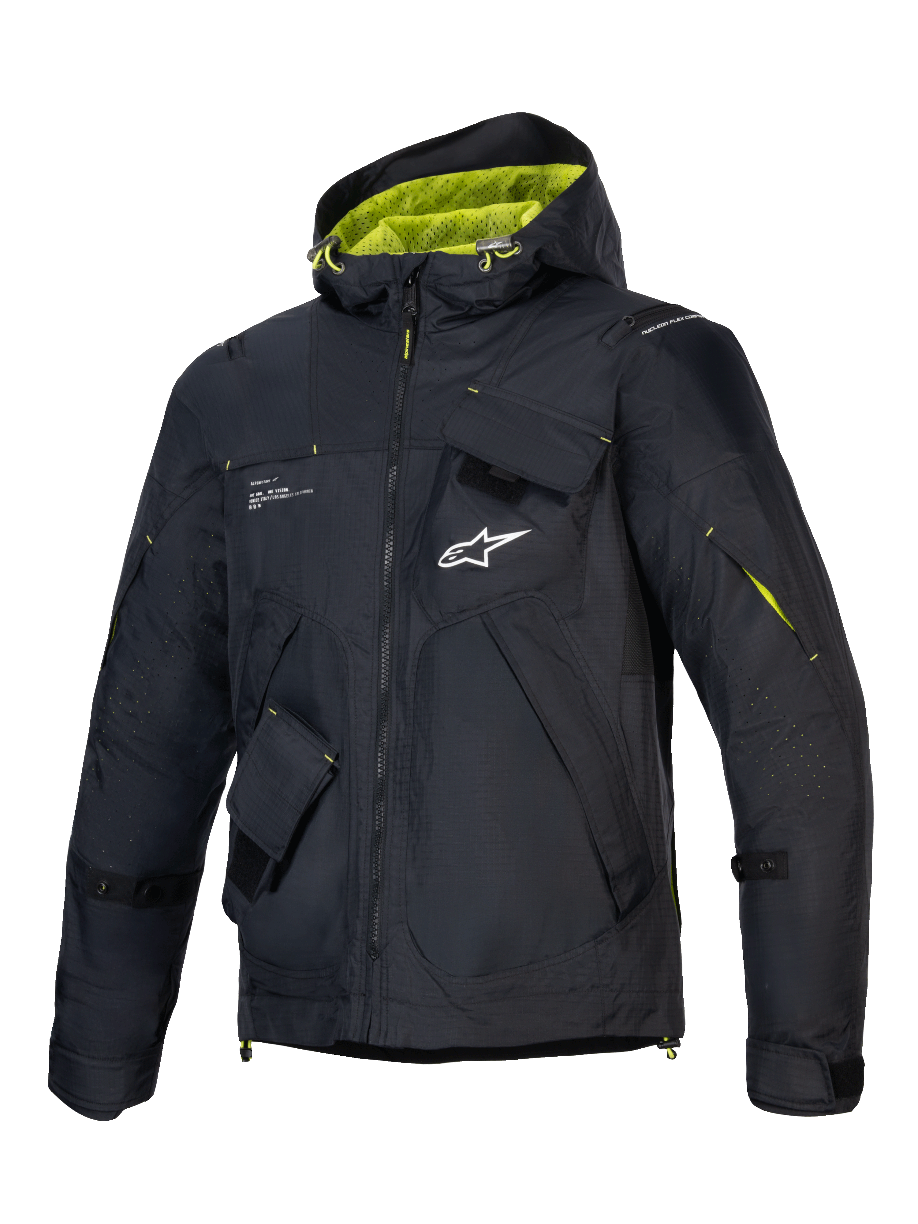 Alpinestars Mogress Air Jacket, Men's Urban Motorcycle Jacket, Black and Lime Punch, Ventilated Textile Ripstop, CE Certified.