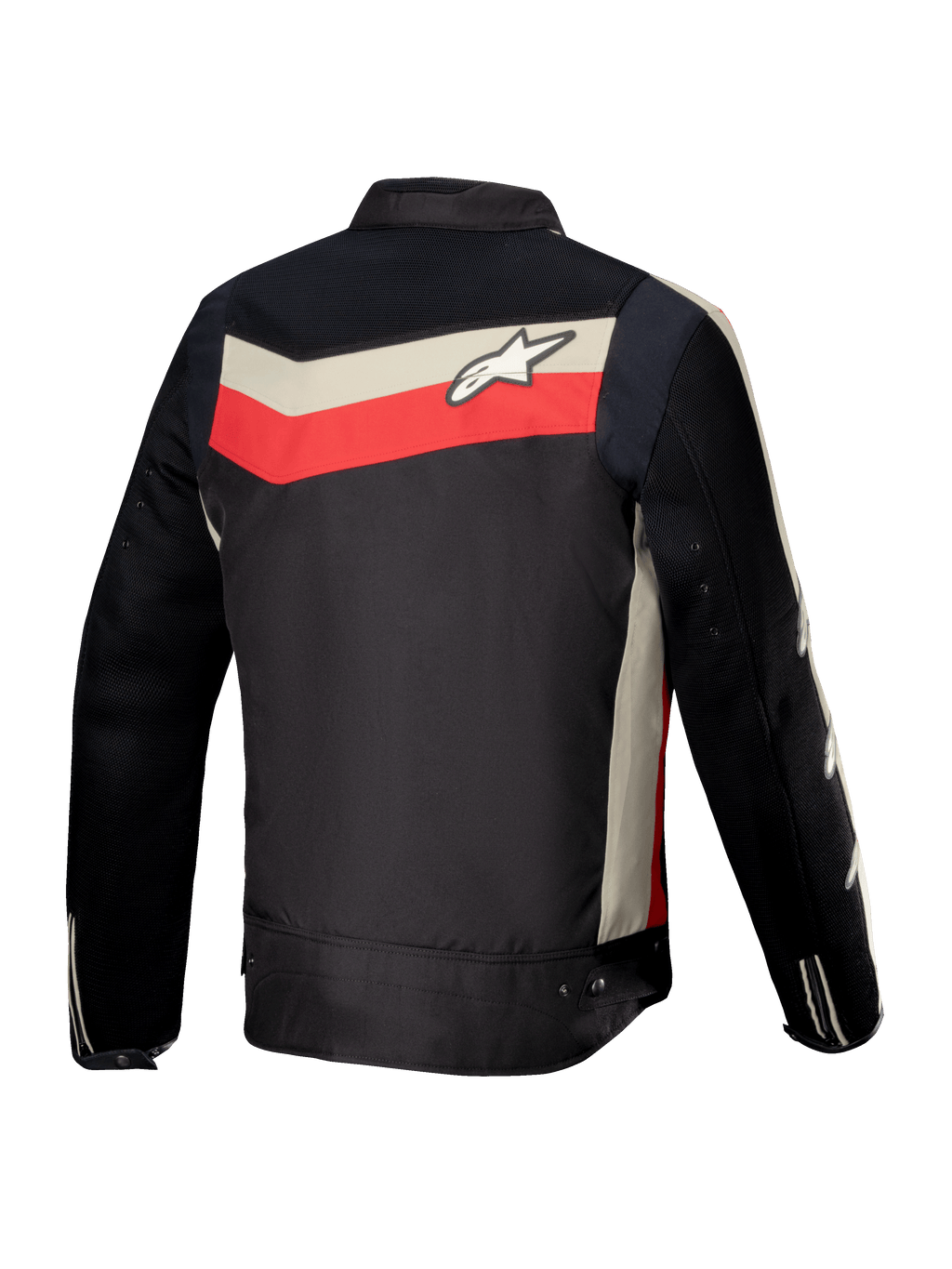 Alpinestars T-Dyno Air Jacke, Herren-Motorradjacke aus Textil, Rückansicht, Schwarz, Hellrot und Ecru, CE-zertifiziert mit 3D-Mesh-Airflow-Einsätzen und vintage-inspirierter Biker-Passform