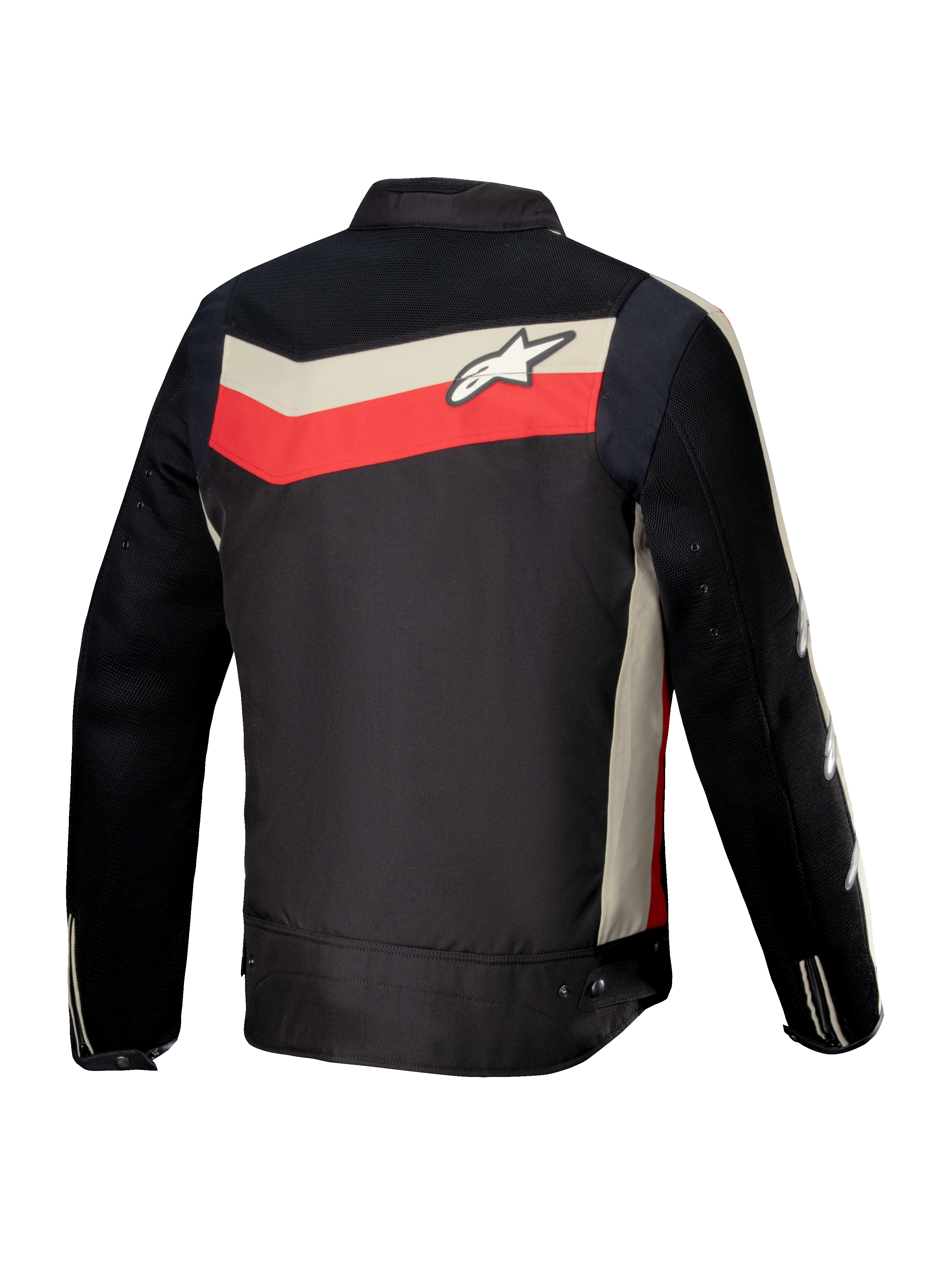 Alpinestars T-Dyno Air Jacke, Herren-Motorradjacke aus Textil, Rückansicht, Schwarz, Hellrot und Ecru, CE-zertifiziert mit 3D-Mesh-Airflow-Einsätzen und vintage-inspirierter Biker-Passform
