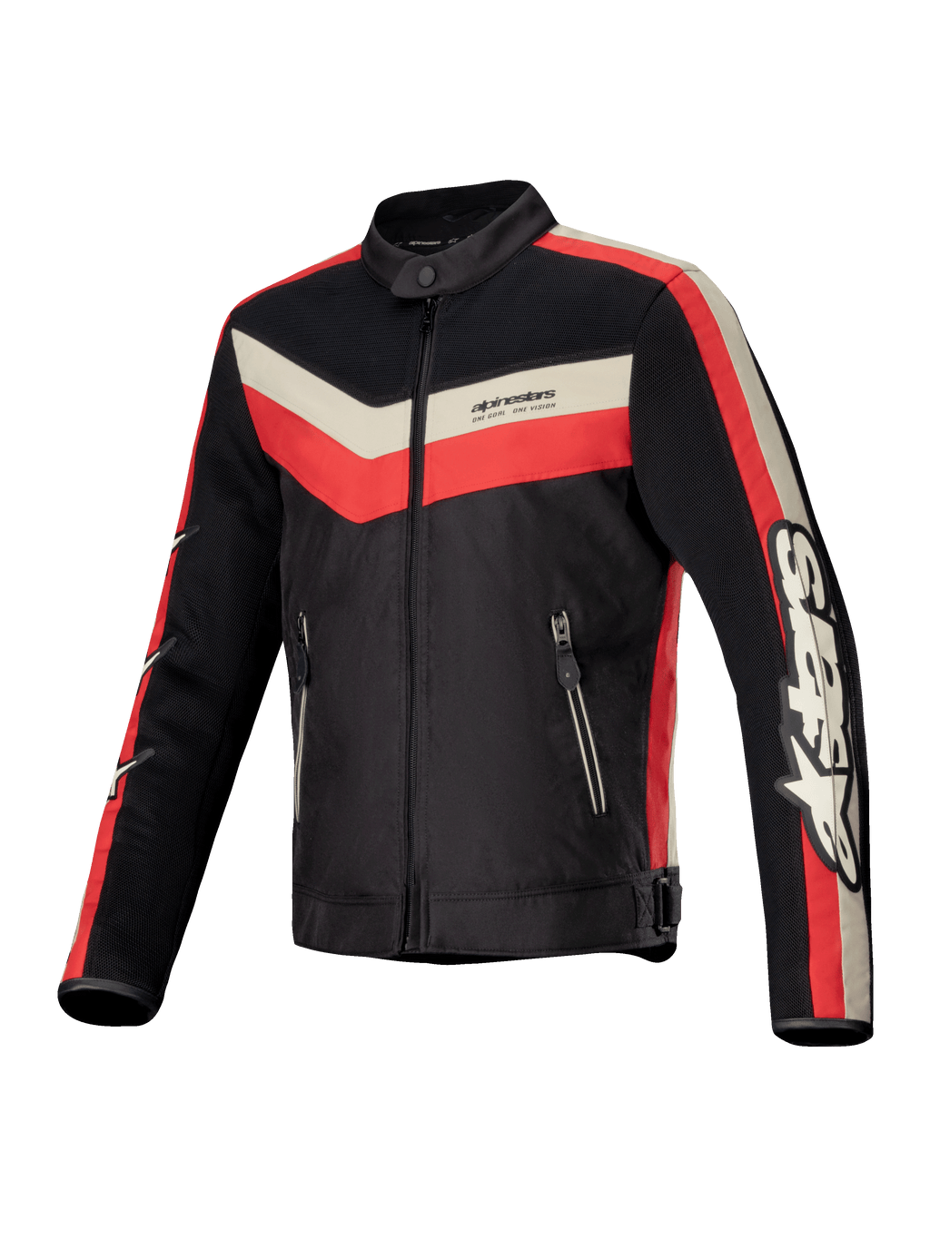 Alpinestars T-Dyno Air Jacke, Herren Motorradjacke in Schwarz, Hellrot und Ecru, mit CE-zertifiziertem Schutz, 3D-Mesh-Belüftung und Vintage-inspiriertem Design