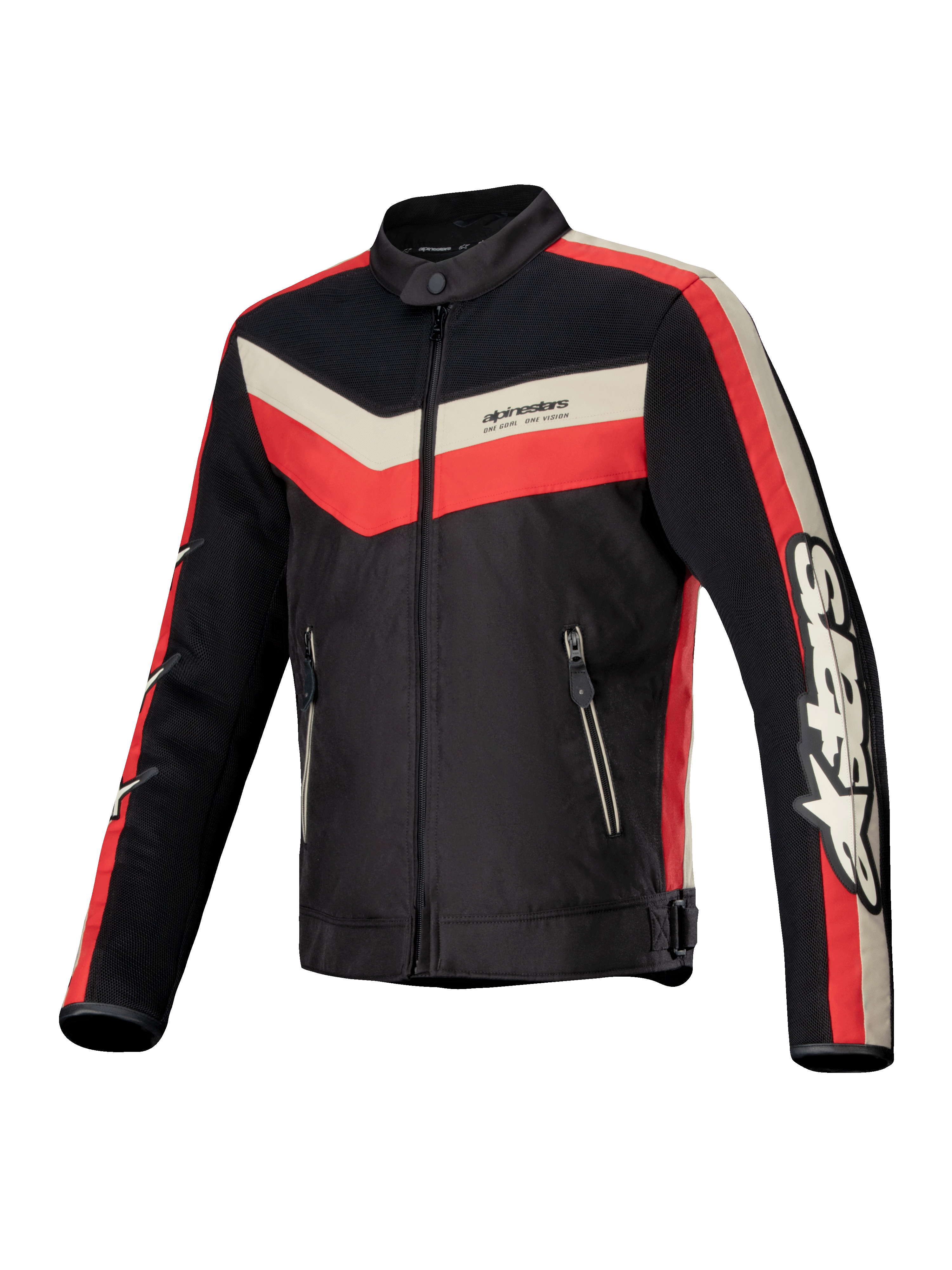 Alpinestars T-Dyno Air Jacke, Herren Motorradjacke in Schwarz, Hellrot und Ecru, mit CE-zertifiziertem Schutz, 3D-Mesh-Belüftung und Vintage-inspiriertem Design