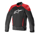 Alpinestars T-SP X Superair Jacket, Motorcycle Riding Jacket, Black and Bright Red, featuring a large white logo on the chest, red panels on the shoulders and pockets, technical mesh fabric for ventilation, and a tailored sport fit.