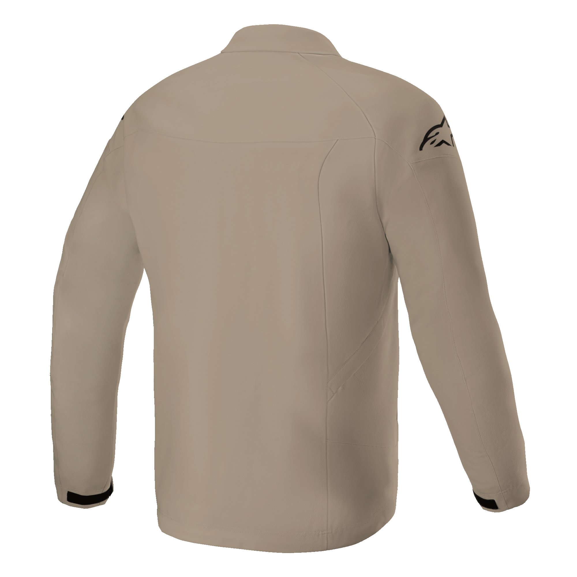 Alpinestars Aeron Jacke, Motorradjacke, Tan, Rückansicht mit minimalistischem urbanen Design, atmungsaktive Textilkonstruktion mit schwarzem Logo auf der Schulter und schwarzen Akzenten an den Ärmelbündchen