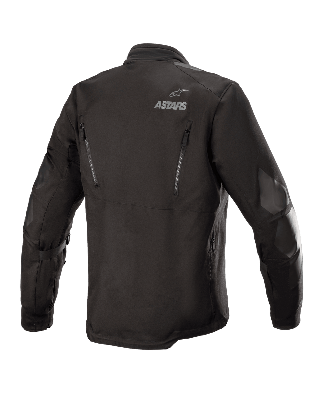 Alpinestars Venture XT Jacke, Schwarz, Rückansicht einer Textil-Adventure-Touring-Motorradjacke, mit ASTARS-Branding auf der Schulter, vertikalen Belüftungsreißverschlüssen am Rücken und PU-Folien-Verstärkungen an den Armen.