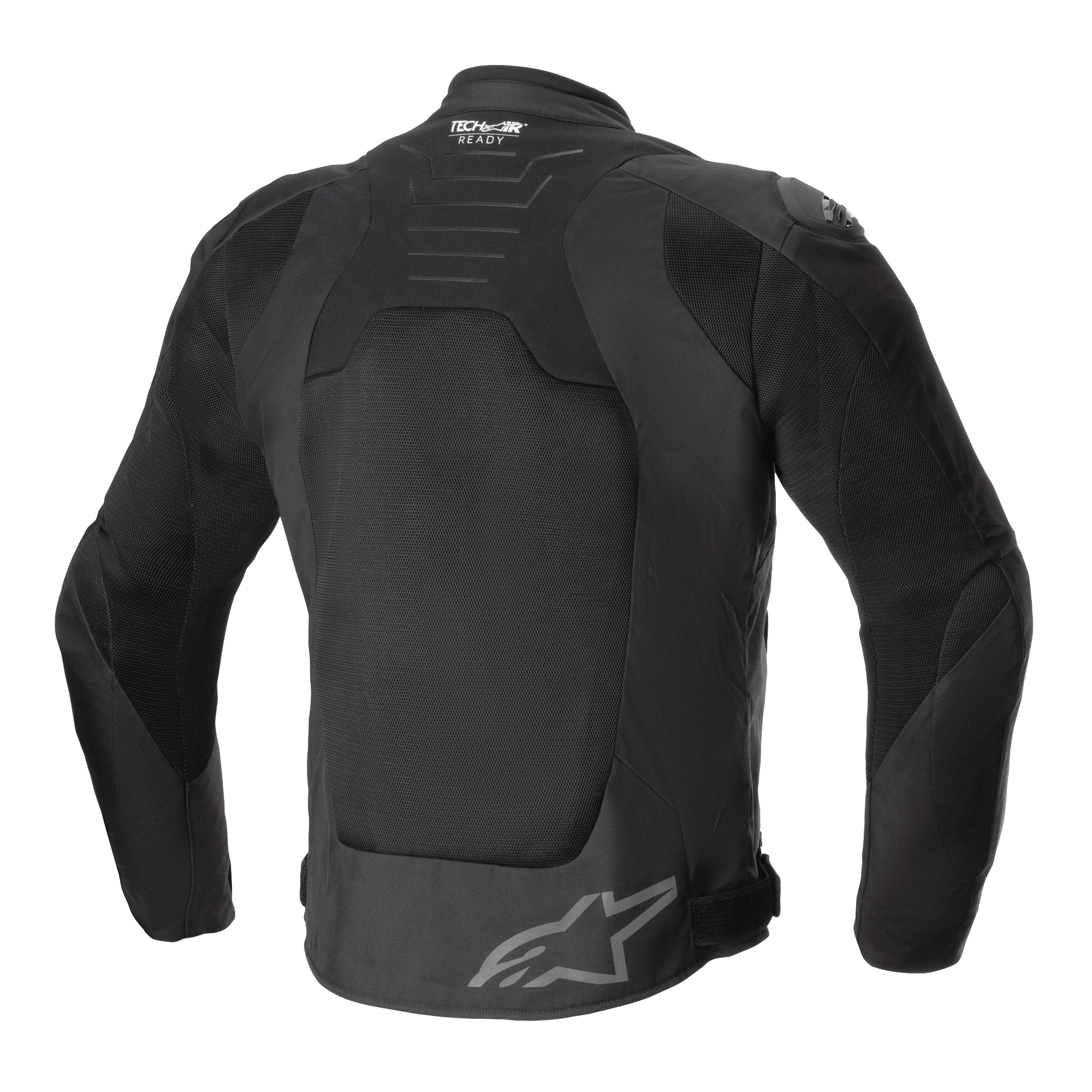 Alpinestars SMX Air Jacke, Schwarz, Rückansicht, mit großen Tech-Mesh-Einsätzen zur Belüftung, Tech-Air Ready Branding am oberen Rücken, Alpinestars Stern-Logo am unteren Rücken, sportliche Textil-Motorradjacke