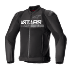 Alpinestars SMX Air Jacke, schwarze Textil-Motorradjacke, Mesh-Belüftungseinsätze, markanter weißer ASTARS-Schriftzug auf der Brust, externe DFS Lite Schulterschleifer und Frontreißverschluss in körpernahem Racing-Design.