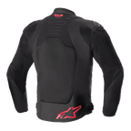 Alpinestars SMX Air Jacke, Rückansicht, Schwarz mit leuchtend roten Akzenten, belüfteter Mesh-Rückeneinsatz, Tech-Air Ready-Branding am oberen Rücken, rotes Alpinestars-Logo am unteren Rücken, Sport-Motorradjacke.
