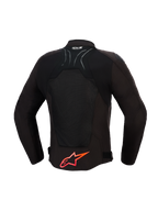Alpinestars SMX Air Jacket, Motorcycle Jacket, Black with Bright Red details, back view showing tech mesh panels for airflow, large red Alpinestars logo on lower back, Tech-Air Ready logo on collar, sporty design for high-performance riding.