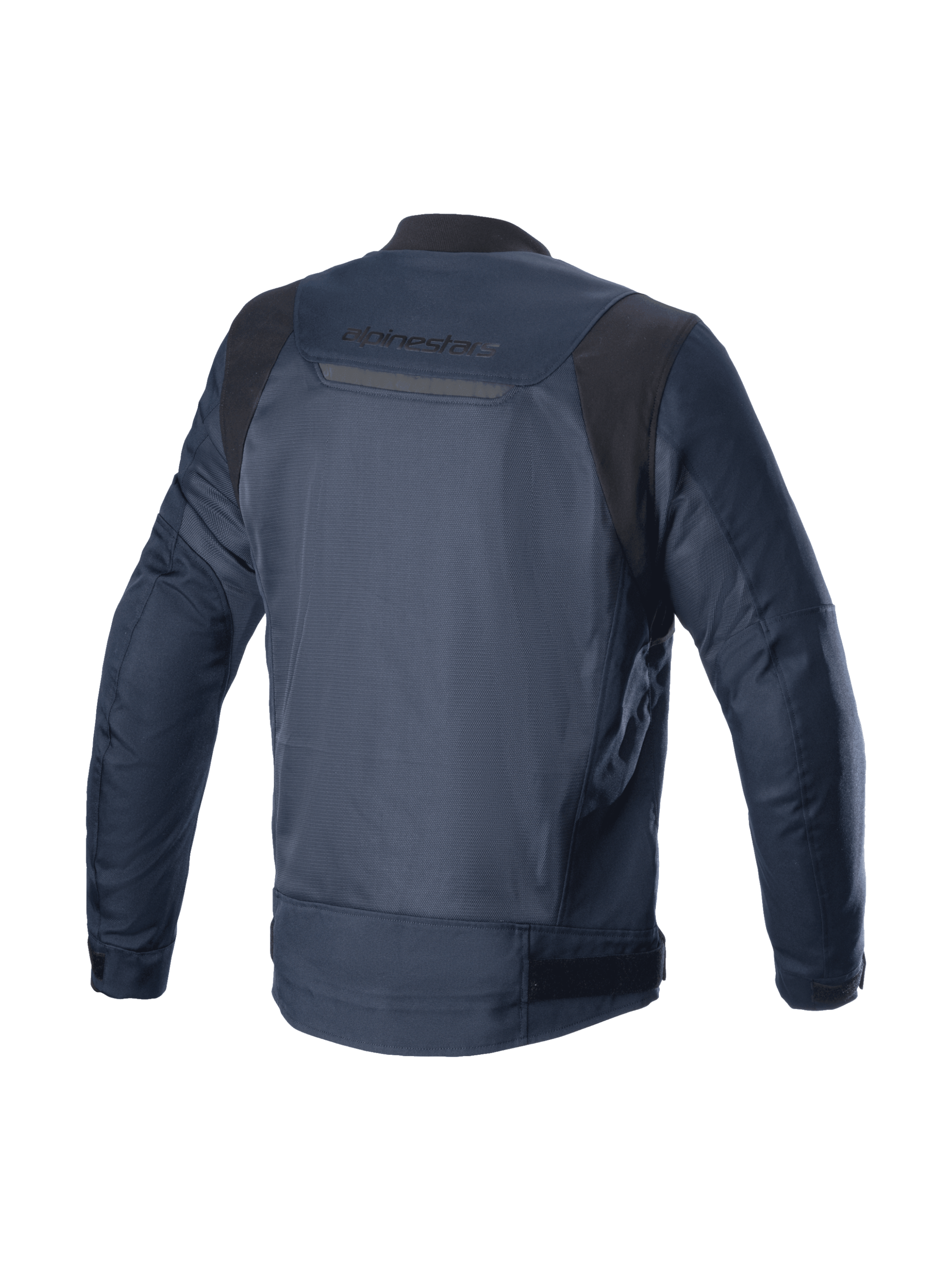 Alpinestars Luc V2 Air Jacke, Herren-Motorradjacke in Marineblau und Schwarz, Rückansicht mit Mesh und Reflektor.