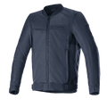 Alpinestars Luc V2 Air Jacke, Motorradjacke für urbane Fahrten, Navy-Schwarz, Design im Bomber-Stil mit Frontreißverschluss, großflächige Mesh-Einsätze für optimale Belüftung, verstellbare Taillenriemen und dezentes Branding auf der Brust