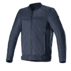 Alpinestars Luc V2 Air Jacke, Motorradjacke für urbane Fahrten, Navy-Schwarz, Design im Bomber-Stil mit Frontreißverschluss, großflächige Mesh-Einsätze für optimale Belüftung, verstellbare Taillenriemen und dezentes Branding auf der Brust