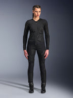 Alpinestars Stella Troop-Air Jacket, Women's Motorcycle Jacket, Black, technical 2D mesh construction with a minimalist design, worn with black riding pants and boots, contemporary urban motorcycling style.