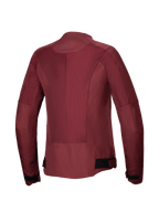 Alpinestars Stella C-1 Air Jacke, Damen-Motorradjacke, Burgunderrot, Rückansicht mit großen Tech-Mesh-Einsätzen für Luftzirkulation, reflektierendes Logo am Nacken, verstellbare Taillenriemen, urbane Fahrausrüstung