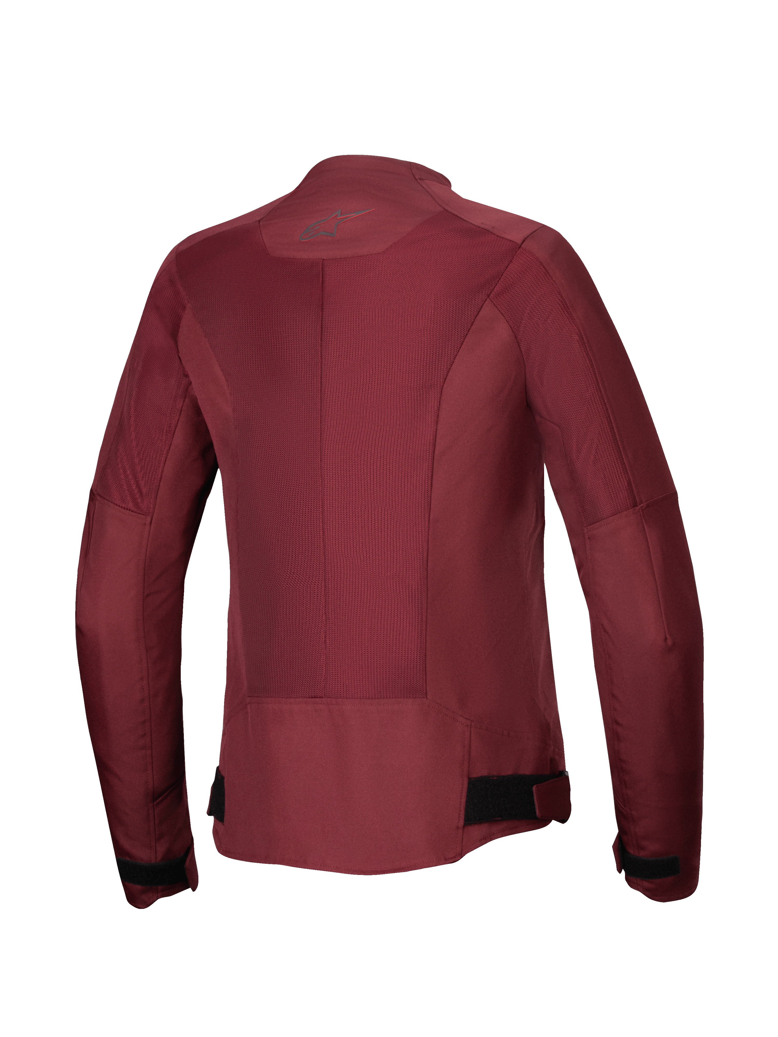 Alpinestars Stella C-1 Air Jacke, Damen-Motorradjacke, Burgunderrot, Rückansicht mit großen Tech-Mesh-Einsätzen für Luftzirkulation, reflektierendes Logo am Nacken, verstellbare Taillenriemen, urbane Fahrausrüstung