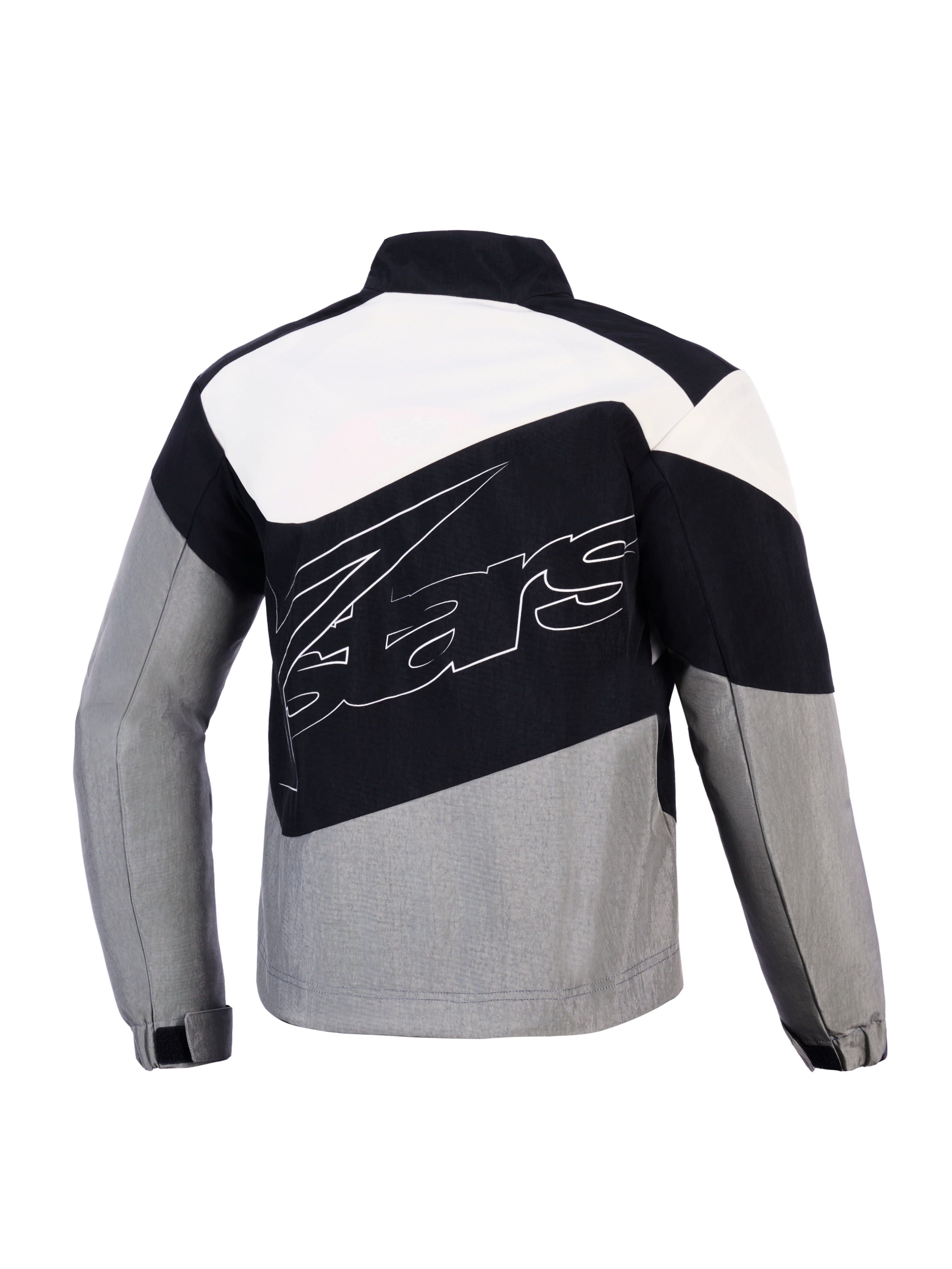 Alpinestars Stella Moshell Jacket, Women's Urban Motorcycle Jacket, Black and Gray windproof textile, rear view.