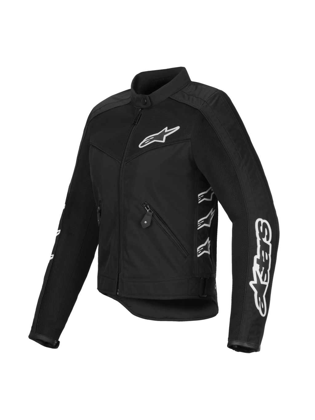 Alpinestars Woman Stella T-Dyno Air Jacket, Black, mesh and textile motorcycle jacket, featuring white Alpinestars logos on the chest and sleeves, 3D mesh panels for airflow, vintage-inspired tailored fit.