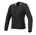 Alpinestars Bond Damen-Jacke, Schwarz mit grauer Kapuze, Urban-Motorradjacke für Damen, Frontreißverschluss, lange Ärmel mit Reißverschlüssen an den Bündchen, taillierte Passform, glattes gewachstes Textilgewebe