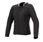 Alpinestars Bond Damen-Jacke, Schwarz mit grauer Kapuze, Urban-Motorradjacke für Damen, Frontreißverschluss, lange Ärmel mit Reißverschlüssen an den Bündchen, taillierte Passform, glattes gewachstes Textilgewebe