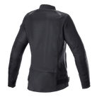 Alpinestars Eloise V2 Women's Air Jacket, Black, Back view of bomber-style motorcycle jacket, extensive mesh panels for cooling, elongated rear profile, durable 600D poly-fabric and mesh construction