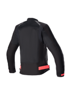 Alpinestars Eloise V2 Air Damen-Motorradjacke, Schwarz und Pink, Rückansicht der belüfteten urbanen Textiljacke.