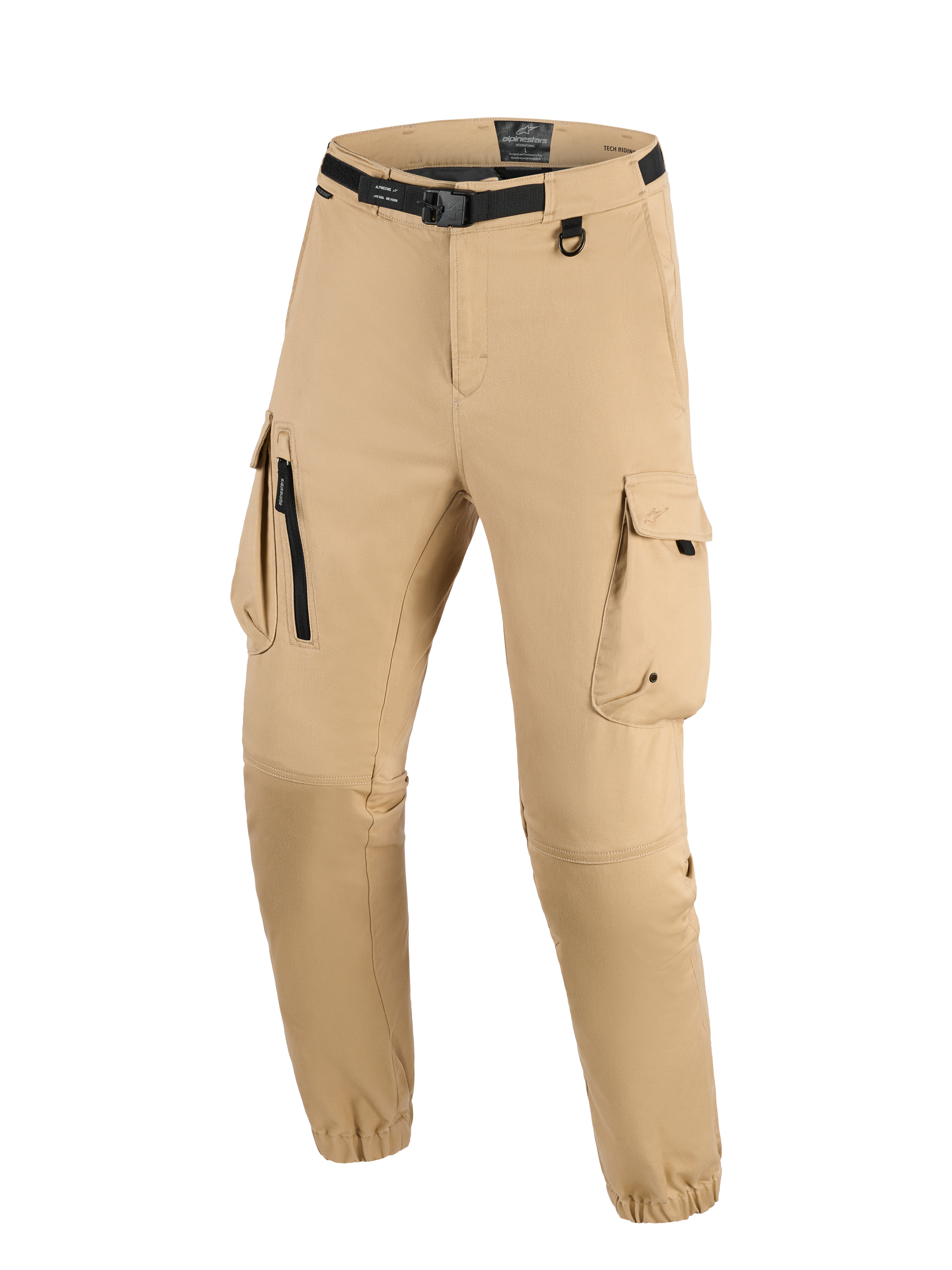 Alpinestars Flex-AST Cargo Hose - Kurz, Hellbeige, urbane Motorradhose mit Multi-Taschen-Cargo-Design, integriertem schwarzen Gürtel mit Schnalle, D-Ring-Befestigung und elastischen Säumen für eine konische Passform