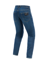 Alpinestars Flex-AST 5 Denim-Hose, Urban-Motorradhose, Indigo Washed Blau, Rückansicht mit konischer Passform und Gesäßtaschen mit schwarzem Alpinestars-Marken-Patch