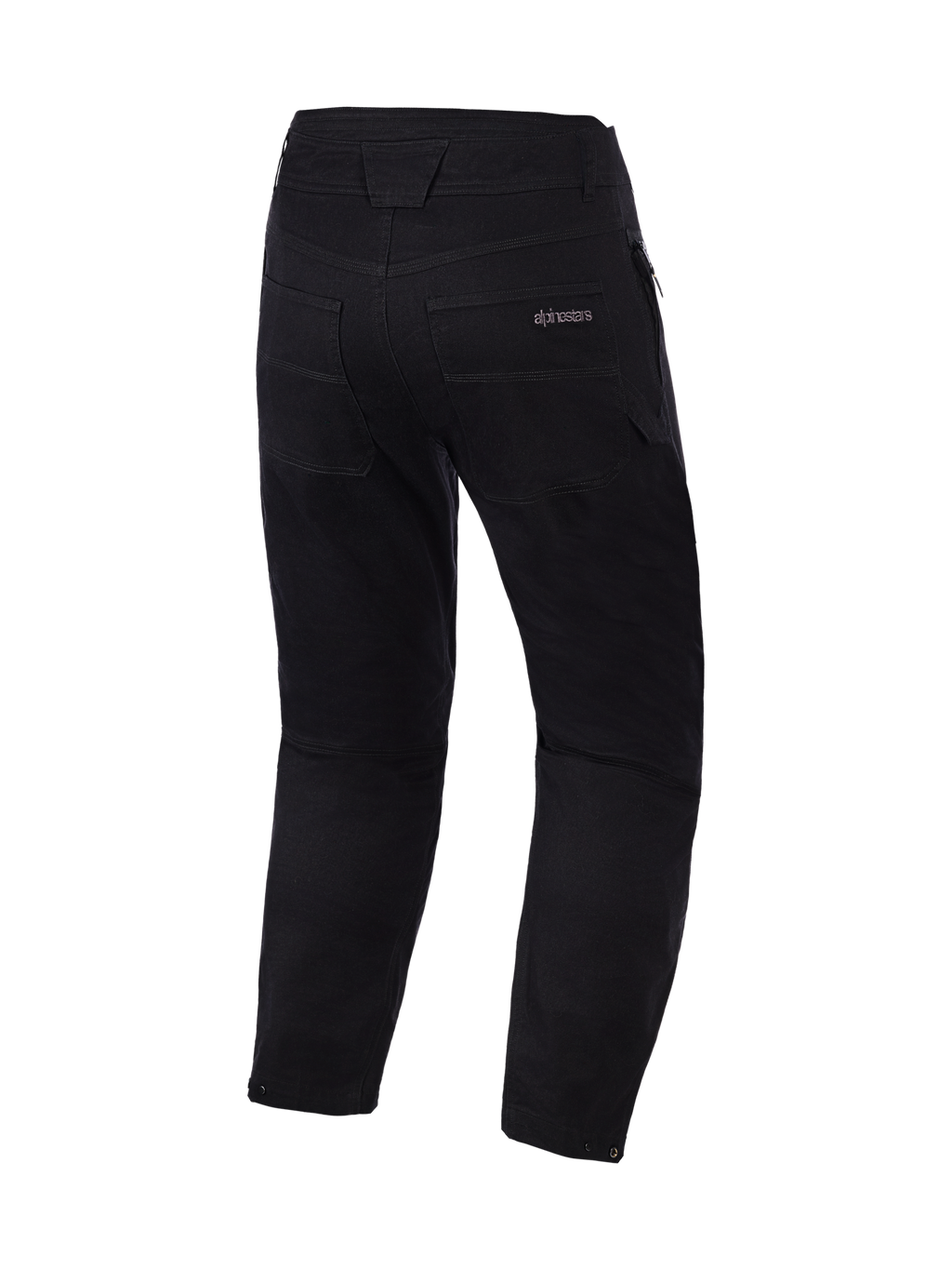 Alpinestars Flex-AST Canvas Hose Short, Schwarz, Rückansicht mit Gesäßtaschen und Details am Bund, urbaner Motorrad-Stil mit dezentem Alpinestars-Logo auf der Tasche, strapazierfähiges Polycotton-Twill-Gewebe
