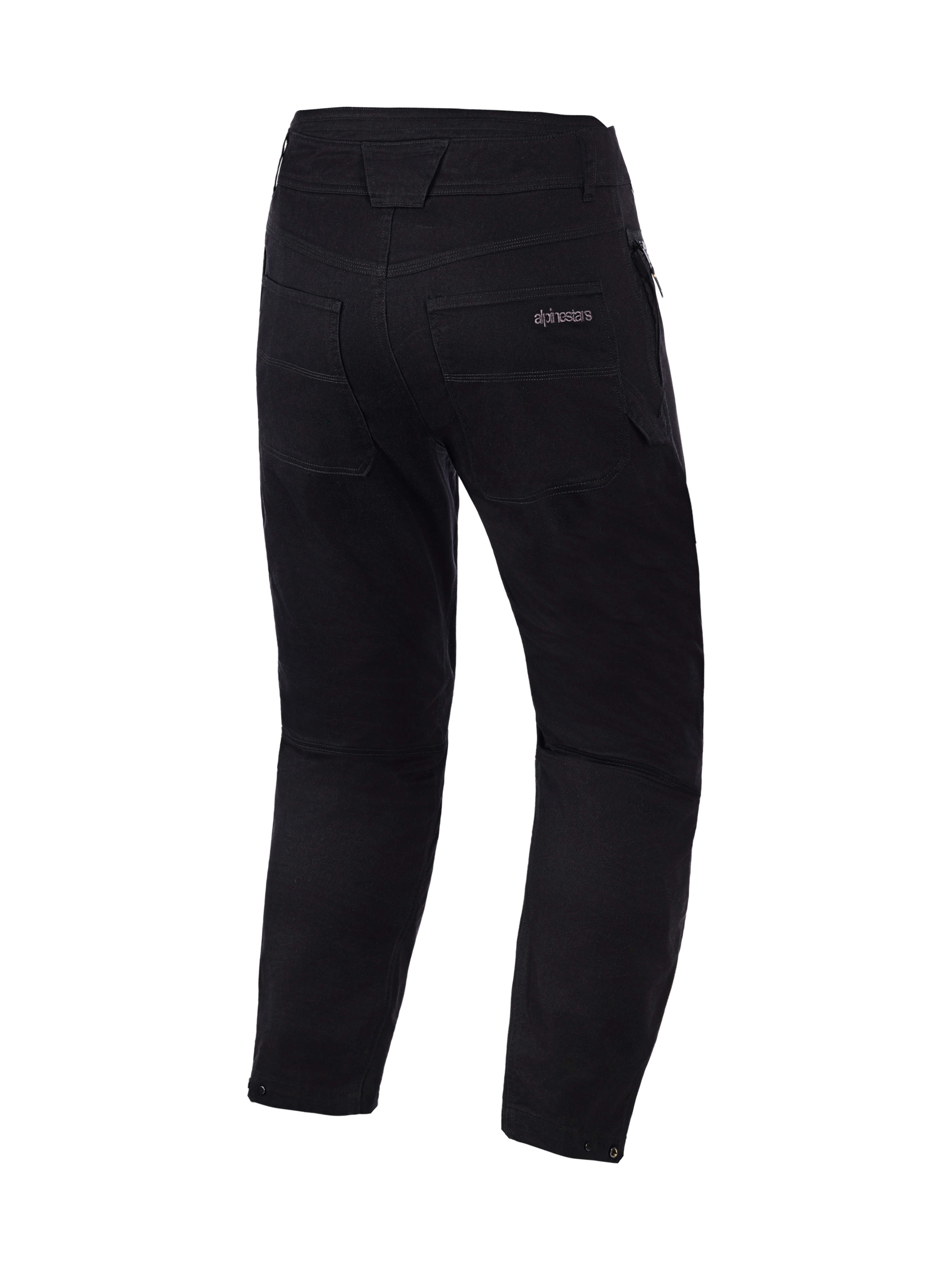 Alpinestars Flex-AST Canvas Hose Short, Schwarz, Rückansicht mit Gesäßtaschen und Details am Bund, urbaner Motorrad-Stil mit dezentem Alpinestars-Logo auf der Tasche, strapazierfähiges Polycotton-Twill-Gewebe