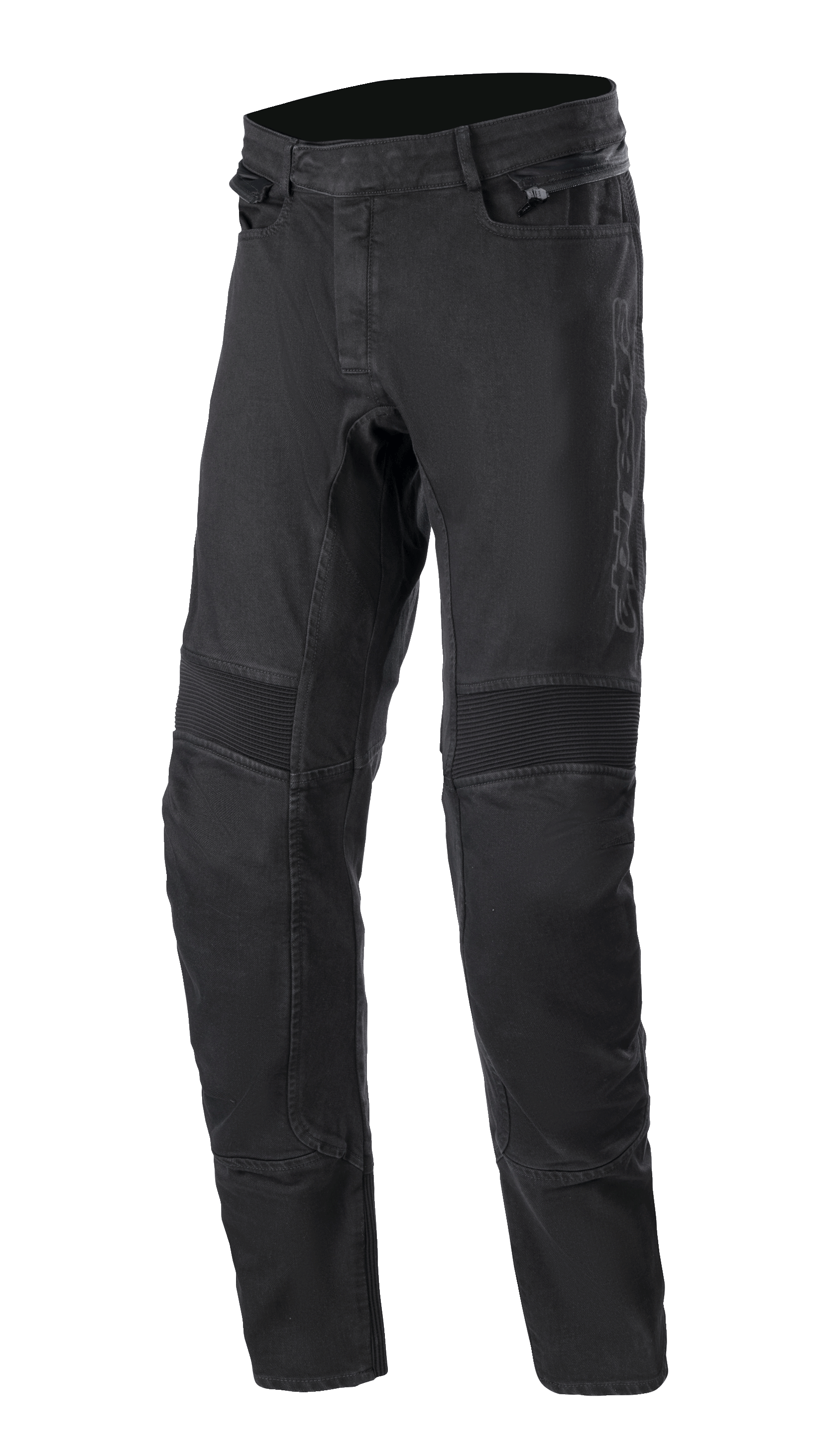 Alpinestars SP Pro Hose, technische Motorradhose, Schwarz, Slim-Fit-Stretch-Denim mit gerippten Akkordeon-Flexibilitätseinsätzen an den Knien, seitlichen Reißverschlusstaschen und strapazierfähigen Dreifachnähten