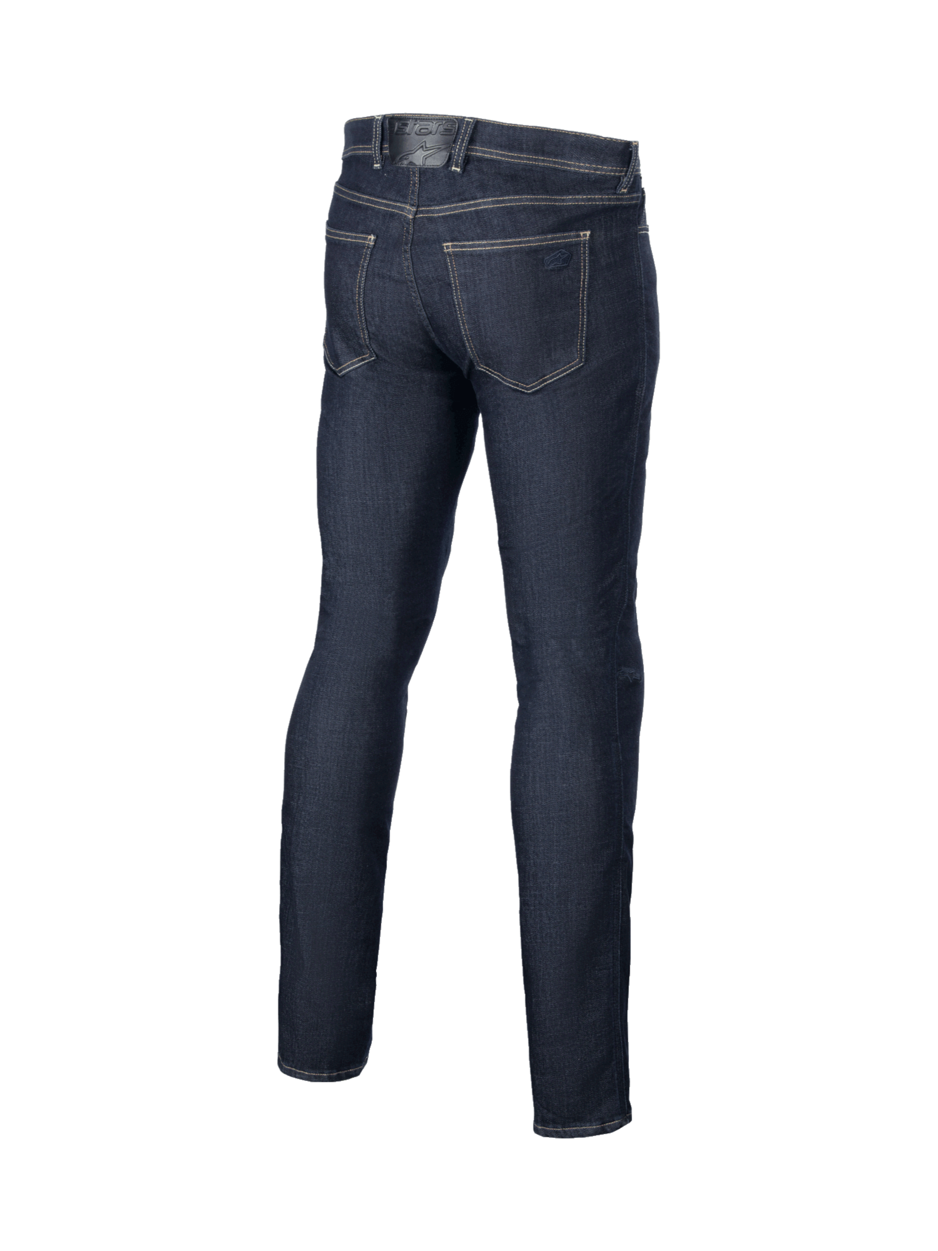 Alpinestars Cult-8 Stretch Denim Hose, Urban Motorradjeans für Herren, Blau, Rückansicht mit regular gerader Passform aus elastischem Denim.