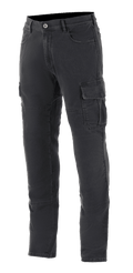 Alpinestars Barton Riding Cargo Pants, Urban-Motorradhose, Rinse Plus Black, mit Cargotaschen mit Klappen, Gürtelschlaufen und schmal zulaufendem Bein, lässiger Stonewashed-Denim-Look mit strapazierfähiger Textilkonstruktion