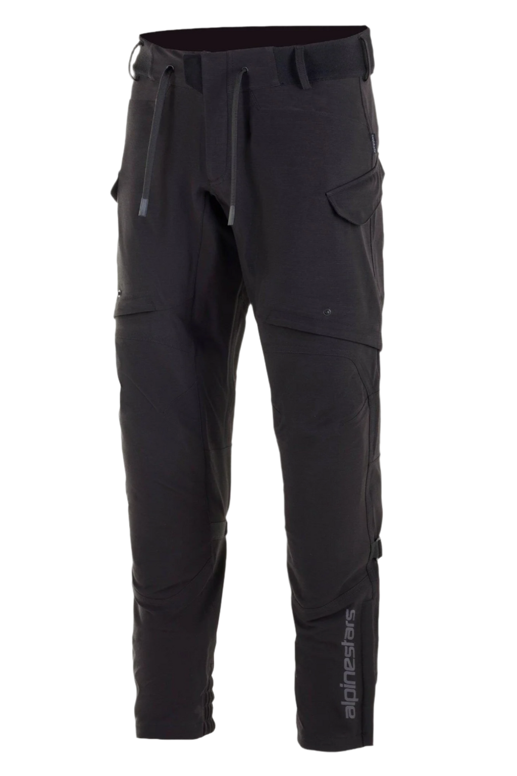 Alpinestars Juggernaut Waterproof Hose, Motorradhose, Schwarz, Softshell-Konstruktion mit wasserdichter Membran, Belüftungsöffnungen am Oberschenkel, Cargo-Taschen mit Reißverschluss, elastischer Bund mit Kordelzug und Knöchelbündchen, urbane Straßenfahrausrüstung