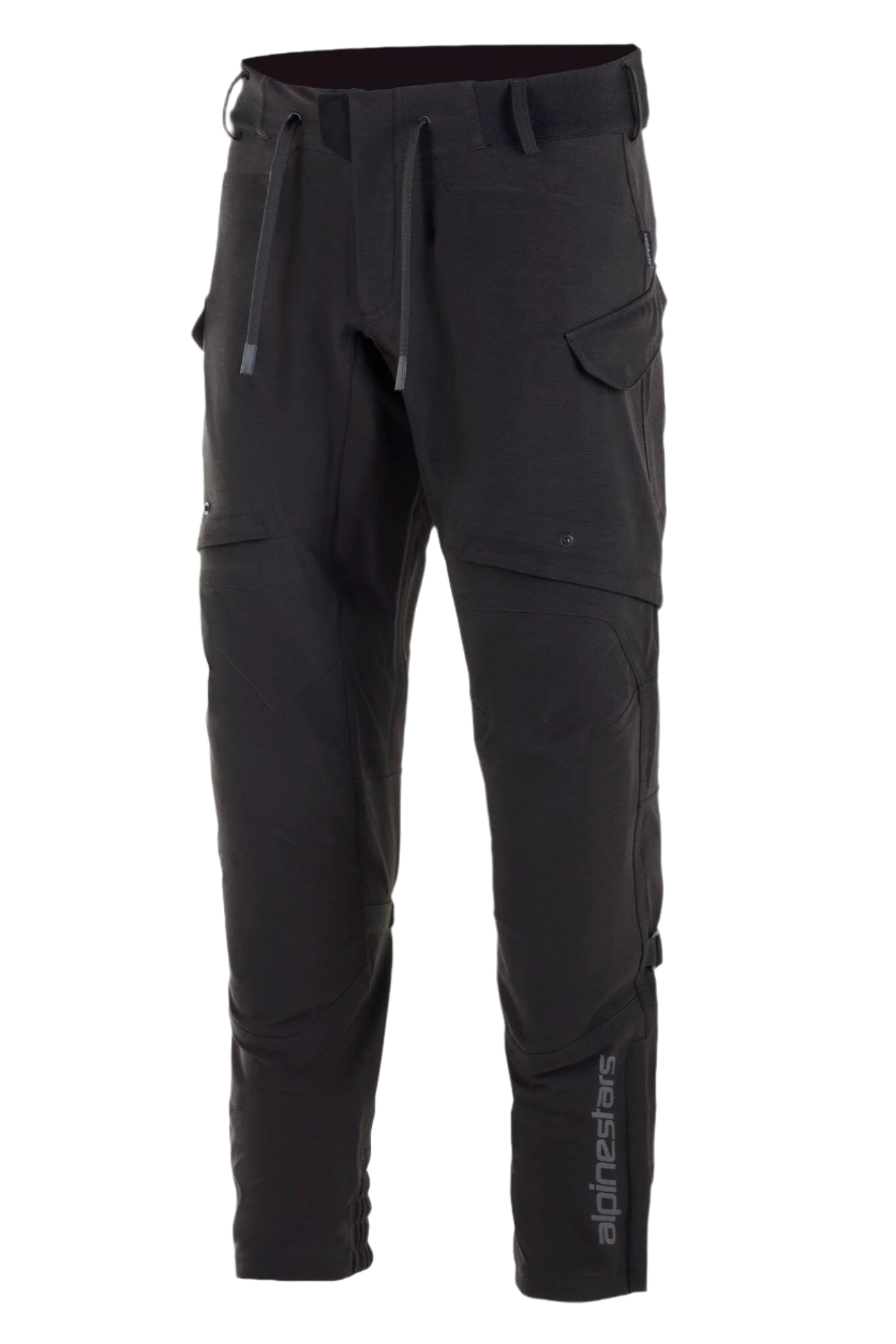 Alpinestars Juggernaut Waterproof Hose, Motorradhose, Schwarz, Softshell-Konstruktion mit wasserdichter Membran, Belüftungsöffnungen am Oberschenkel, Cargo-Taschen mit Reißverschluss, elastischer Bund mit Kordelzug und Knöchelbündchen, urbane Straßenfahrausrüstung