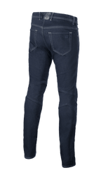 Alpinestars Radium V2 Denim-Hose, Urban Motorrad-Jeans, Rinse Blue, Rückansicht mit Five-Pocket-Design, konisch zulaufendem Bein und dunklem Denim-Material mit Kontrastnähten