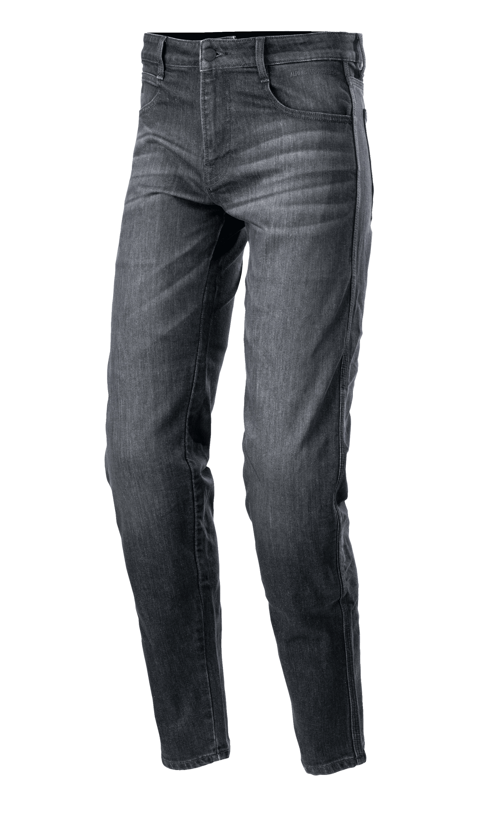 Alpinestars Sektor Regular Fit Denim Pants, Motorrad-Jeans, Dunkelgrau, Slim-Fit-Design, Fünf-Taschen-Stil, Knopfverschluss und Reißverschluss, leicht verwaschene Textur, lässiger Look