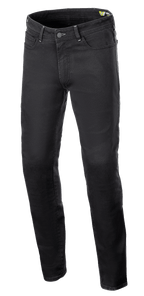 Alpinestars Copper V3 Denim Hose, Motorradhose, Black Rinse, reguläre Passform mit geradem Bein, Stretch-Baumwoll-Denim mit tonalen Nähten und Five-Pocket-Design, schützende urbane Motorradausrüstung
