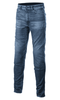 Alpinestars Argon Slim Fit Denim Hose, Mid Blue, Motorrad-Jeans mit Knopf- und Reißverschluss, verwaschene Optik, Slim Fit Design, Gürtelschlaufen und Vordertaschen, sichtbare Nähte