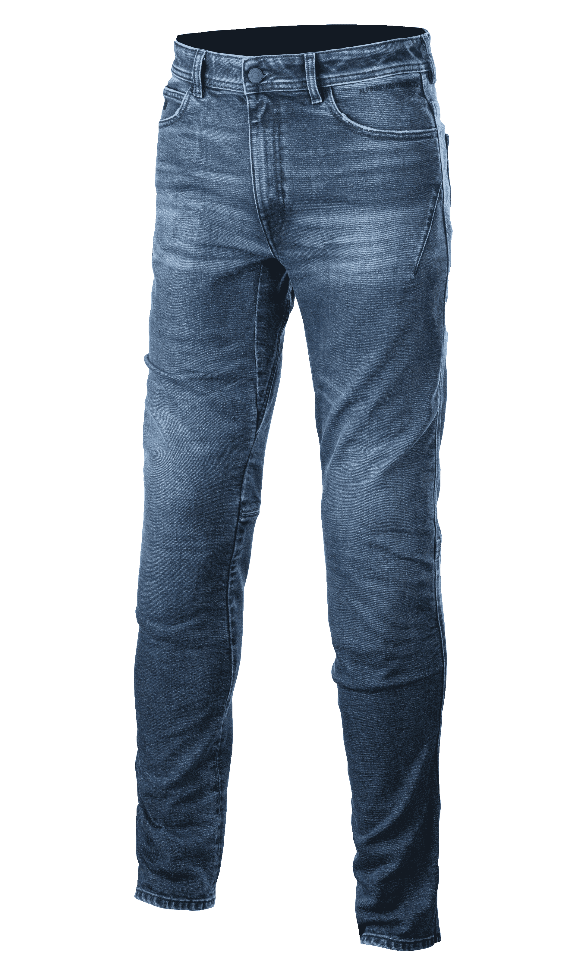 Alpinestars Argon Slim Fit Denim Hose, Mid Blue, Motorrad-Jeans mit Knopf- und Reißverschluss, verwaschene Optik, Slim Fit Design, Gürtelschlaufen und Vordertaschen, sichtbare Nähte