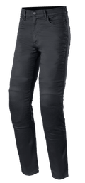 Alpinestars Cerium Tech Stretch Riding Denim, Motorrad-Jeans in Black Rinse, Schlanke Passform mit Knopfverschluss, Fünf-Taschen-Design mit Gürtelschlaufen, strapazierfähiges Stretch-Gewebe mit sichtbaren Nähten