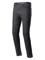 Alpinestars Cerium Denim Tech Riding Pants, Motorrad-Jeans, Black Washed, Slim Fit, klassisches Fünf-Taschen-Design, strapazierfähige Denim-Konstruktion, Gürtelschlaufen, Knopf- und Reißverschluss, moderne urbane Motorradausrüstung