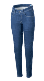 Alpinestars Daisy V3 Damen Motorrad-Jeans, Rinse Blue, Slim Fit, klassisches Fünf-Taschen-Design, Kontrastnähte, High-Waist-Passform mit schmal zulaufenden Beinen