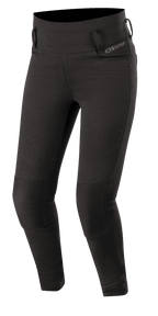 Alpinestars Banshee Damen-Leggings, Schwarz, figurbetonte Motorrad-Leggings mit verstärkten gerippten Kniepaneelen, Gürtelschlaufen und High-Waist-Design, schlanker sportlicher Look für urbanes Fahren auf der Straße