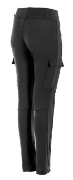Alpinestars Iria Damen-Leggings, Schwarz, urbane Motorradhose mit seitlichen Cargo-Taschen mit Klappen, schlanke Performance-Passform mit elastischem Bund, Rückansicht in Dreiviertel-Perspektive
