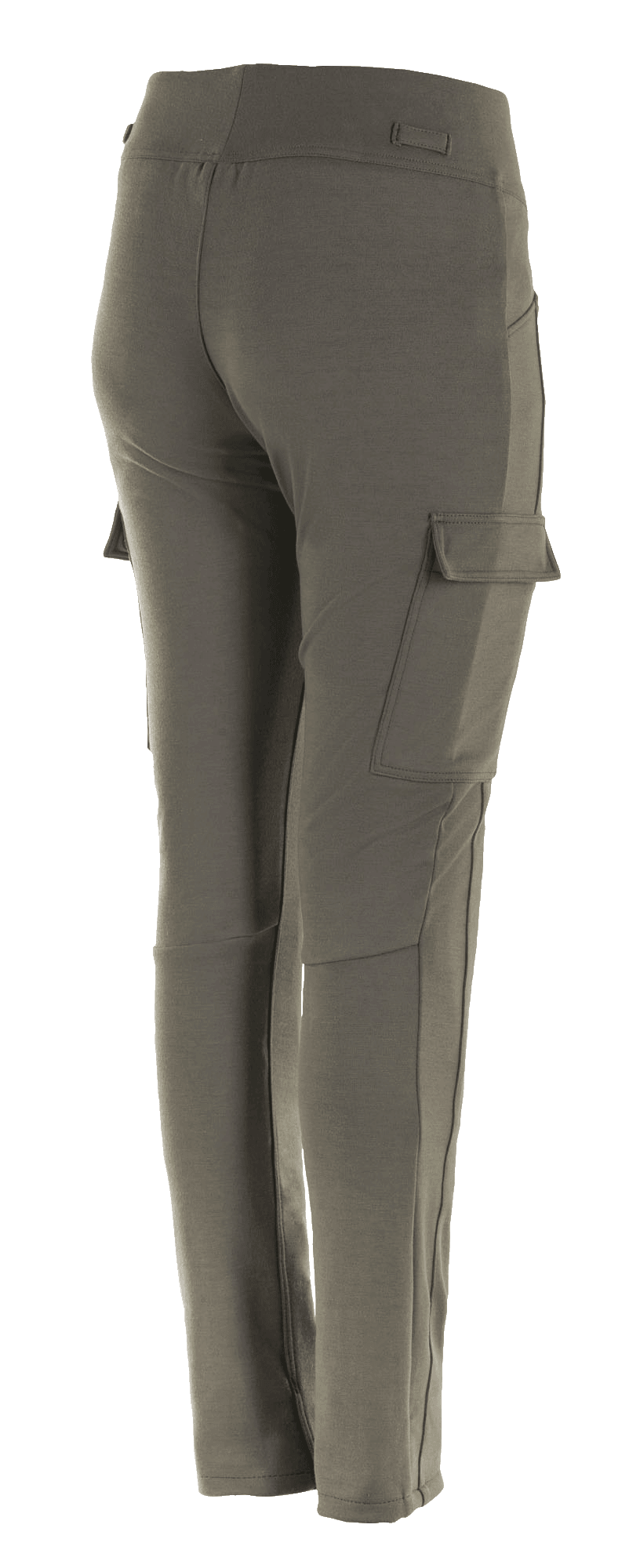 Alpinestars Iria Damen-Leggings, Military Green, Dreiviertel-Rückansicht, mit einer Cargotasche am Oberschenkel mit Klappverschluss, Slim-Fit-Design mit anatomischer Profilierung, Textilkonstruktion für urbane Motorradfahrten