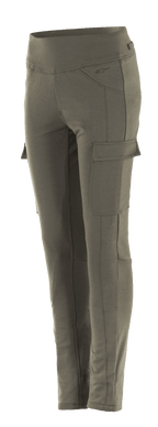 Alpinestars Iria Damen-Leggings, Motorrad-Leggings in Military Green, Slim-Fit mit seitlichen Cargotaschen, breiter elastischer Bund, anatomisch geformte Urban-Riding-Ausrüstung