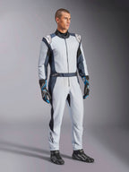Alpinestars GP Pro Comp V2 FIA Suit, men's gray and black aramid auto racing gear for professional driving.