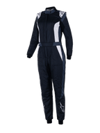 Alpinestars Stella GP Pro Comp V2 Anzug, FIA-zertifizierter Damen-Rennanzug, Schwarz, Asphalt und Weiß, lange Ärmel mit hohem Kragen, weiße Logos an Schultern und Schienbeinen, verstellbarer Taillengürtel, elastische Bündchen, aerodynamisches Design für professionellen Motorsport