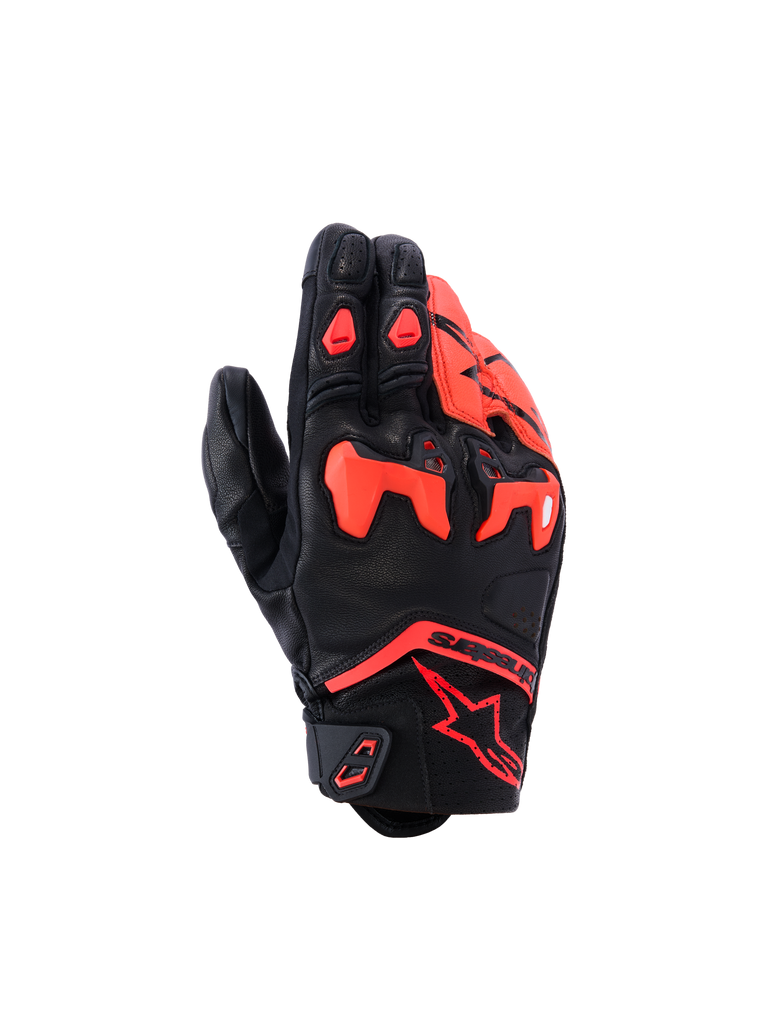 Alpinestars SP-R Tech Handschuhe, Motorradhandschuhe, Schwarz und Rot, Schutzelemente an Fingern und Knöcheln, verstärkte Bereiche, sportliches Design